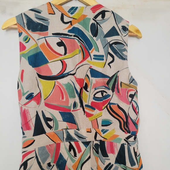 Lafayette 148 New York Pammie Abstract Linen Wrap Dress Size 10 - Picture 8 of 13